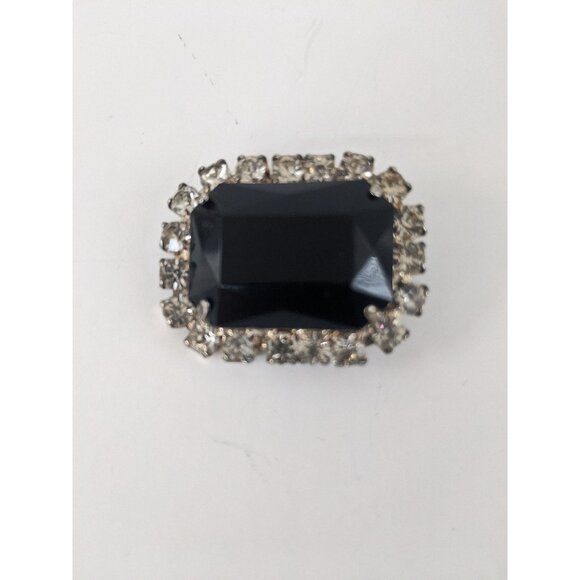 Rhinestone Brooch with Black Stone Centre Accent - Picture 1 of 10